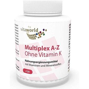 Vita World Multiplex Vitamines en Mineralen A – Z Zonder Vitamine K - VEGAN - 120 Capsules - Gemaakt in Duitsland