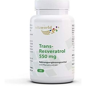 Vita World Trans-Resveratrol 550 mg uit Japans Duizendknoop Extract 60 Capsules Veganistisch/Vegetarisch- Gemaakt in Duitsland
