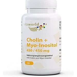 Vita World Choline 450 mg + Myo-Inositol 450 mg 60 Capsules Veganistisch Choline Bitartraat - Gemaakt in Duitsland