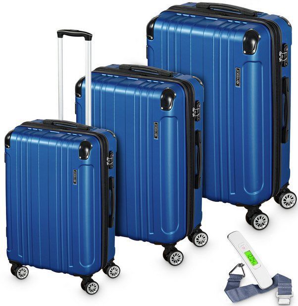 Veska Hartschalenkoffer Kofferset "Madrid" 3 teilig mit TSA Zahlenschloss 4 Rollen ABS-Hartschale, Reisekoffer Trolley Rollkoffer Koffer - königsblau