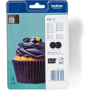 Brother LC-123BKBP2 - Inktcartridge / Zwart / 2-pack
