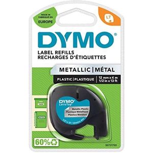 DYMO LetraTag Authentieke metalen etiketten, 12 mm x 4 m, zwart op zilver, zelfklevende etiketten voor DYMO LetraTag labels