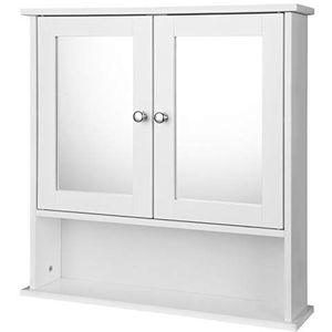 EUGAD Badkamerkast met spiegel Badkamer wandkast in MDF,spiegelkast met 3 planken 56x13x58,3cm,Wit 0020WY