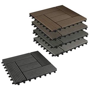 EUGAD Set van 22 WPC terrastegels, terrasplanken, houtlook, antraciet, antislip en weerbestendig, tegels, vloertegels met kliksysteem, 30 x 30 cm, kliktegelvloerbedekking met drainage, 2 m²