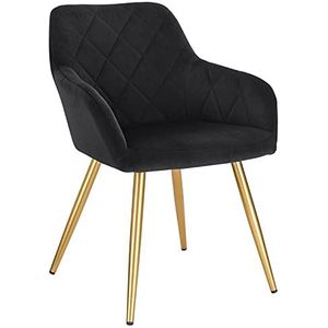 EUGAD 1 X Eetkamerstoel fauteuil met metalen poten en fluwelen zitting,Keukenstoel Lounge stoel Zwart 0626BY-1