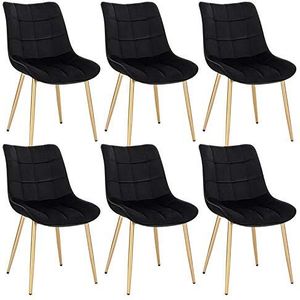 EUGAD 0670BY-6 eetkamerstoelen, set van 6, keukenstoel, gestoffeerde stoel, retro design, woonkamerstoel met rugleuning, fluwelen zitting, gouden poten, zwart
