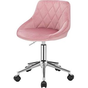 EUGAD 0033BGY 1 x bureaukruk, rolkruk, werkkruk, cosmeticakruk, draaistoel, rolstoel, bureaustoel, clubstoel, in hoogte verstelbaar, draaistoel met wieltjes, fluweel, roze