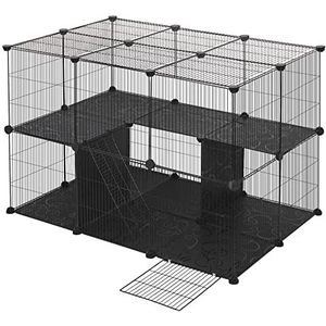 EUGAD Vrije ren met vloerplaten, cavia's, omheining, konijnenkooi, hamsteruitloop, kattenverblijf, kattenkooi, draadafstand 1,5 cm, zwart B x H x D 105 x 70 x 70 cm