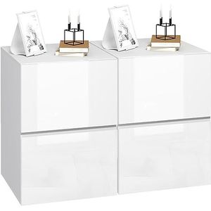 EUGAD Set van 2 nachtkastjes, wit, nachtkastje met 2 laden in hoogglans, modern nachtkastje voor boxspringbed, bijzettafel, opbergtafel voor slaapkamer en woonkamer, 40 x 58 x 40 cm, 0182ZZ-2