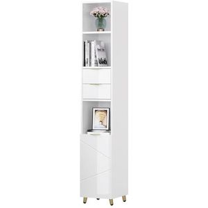 EUGAD Hoge badkamerkast, wit hoogglans, smalle badkamerkast staand, verstelbare legplanken, 30 x 160 x 28,5 cm