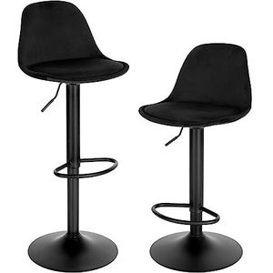 EUGAD barkruk set van 2, in hoogte verstelbare barkruk, draaikruk, ergonomische stoel, bistrokruk, gestoffeerde kruk met fluwelen bekleding, met rugleuning, voetsteun, van metaal, zwart, 1050BY-2