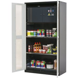 asecos Chemicaliënkast, deur met kijkvensters, met box voor gevaarlijke stoffen type 30, lichtgrijs