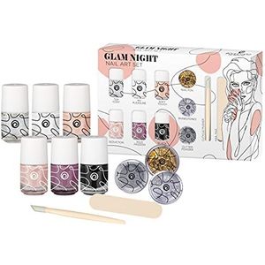 Boulevard de Beauté - Nail art en beauty set voor intensief gekleurde nagels, manicure en nageldesign in 6 trendkleuren, glam night, nagellak met gloss finish en accessoires