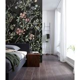 Komar Vlies fotobehang - Nuit Royale - Grootte: 200 x 250 cm (breedte x hoogte) - bloemenrank vogel, behang, design, woonkamer, wanddecoratie, slaapkamer, bloemen, bloemen - LJX4-014