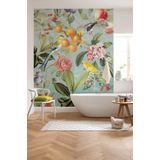 Komar Vlies fotobehang - Birds and Berries - Grootte: 200 x 250 cm (breedte x hoogte) - behang, design, woonkamer, wanddecoratie, slaapkamer, bloemen, bloemen, papegaai, vogel - LJX4-018