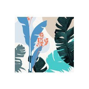 Komar Vlies fotobehang Tropical Shapes - palmen, bladeren, jaren 70, woonkamer, slaapkamer, decoratie, behang, grootte: 300 x 280 cm (breedte x hoogte) - 6 banen - baanbreedte 50 cm