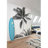 Komar Vlies fotobehang - Retro Palm - Afmetingen: 200 x 280 cm (breedte x hoogte) - s/w, retro, palm, strand, kinderkamer, behang - IAX4-0011