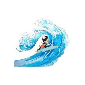Disney Komar fleece fotobehang - Mickey Surfing - afmetingen: 300 x 280 cm (breedte x hoogte) - muis, surfen, golven, zee, kinderkamer, behang - IADX6-007