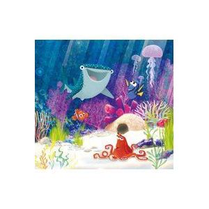 Disney Komar fleece fotobehang - Dory Aqua Party - afmetingen: 300 x 280 cm (breedte x hoogte) - zee, oceaan, onderwater, vissen, kinderkamer, behang - IADX6-086