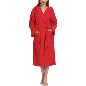 Ladeheid - LA-LA40-102-DG - Badjas - Rood - 100% Katoen - Met Capuchon