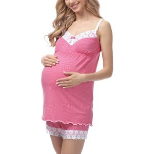 Be Mammy - BE-BE20-143-PJ - Zwangerschapspyjama - Roze - Met Borstvoedingsfunctie