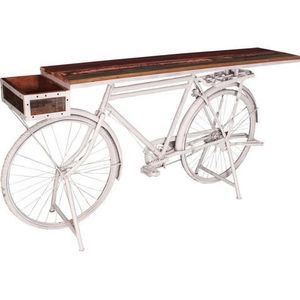 SIT Möbel Bartafel gemaakt van gerecyclede fiets | Teruggewonnen hout kleurrijk | metaal wit | B 190 x D 41 x H 95 cm | 01054-57 | Serie THIS & THAT - meerkleurig Multi-materiaal 01054-57