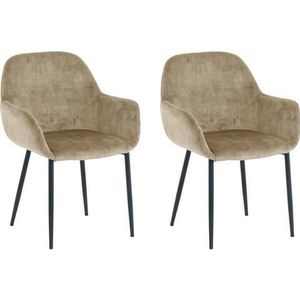 SIT Möbel 2-delige fluwelen fauteuil | uitlopende armleuningen | hoes fluweel beige | poten metaal zwart |B48 x D57 x H84 cm | 02405-03 |Serie STUHL - meerkleurig Multi-materiaal 02405-03