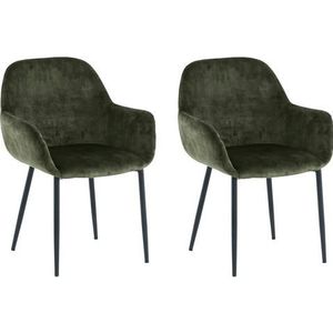 SIT Möbel Set van 2 fluwelen fauteuil | uitlopende armleuningen | bekleding fluweel groen | poten metaal zwart|B48xD57xH84cm|02405-32|Serie STUHL - meerkleurig Multi-materiaal 02405-32