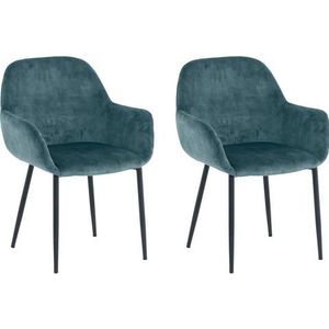 SIT Möbel 2-delige set fluwelen fauteuil | uitlopende armleuningen | hoes fluweel blauw | poten metaal zwart | B48xD57xH84cm |02405-13 |Serie STUHL - meerkleurig Multi-materiaal 02405-13