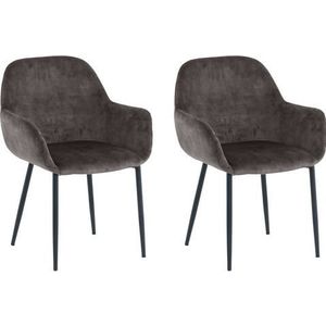 SIT Möbel 2-delige fluwelen fauteuil |uitlopende armleuningen |bekleding fluweel donkergrijs|poten metaal zwart|B48xD57xH84cm|02405-21|Serie STUHL - meerkleurig Multi-materiaal 02405-21