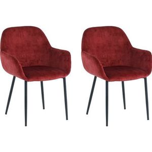 SIT Möbel 2-delige set fluwelen fauteuil | uitlopende armleuningen | bekleding fluweel rood| poten metaal zwart|B48xD57xH84cm|02405-25|Serie STUHL - meerkleurig Multi-materiaal 02405-25