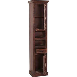 SIT Möbel Badkamer Hoge Kast | 2 deuren, 1 lade, 2 open vakken | gerecycleerd oud hout | bruin | B 44 x D 35 x H 188 cm | 05105-30 | Serie ALMIRAH - bruin Hout 05105-30