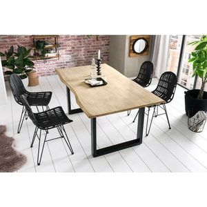 SIT Möbel Eettafel boomrand 160 cm | Plateau 26 mm licht acacia gekalkt antiek | lijst zwart | B 160 x D 85 x H 77 cm | 07107-65 | Serie TABLES & CO - meerkleurig Multi-materiaal 07107-65