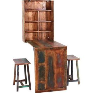 SIT Möbel Klaptafel met 2 krukken | antiek hout gelakt gekleurd | opvouwbaar | B 60 x D 25 x H 80 cm | 09130-98 | Serie RIVERBOAT - meerkleurig Multi-materiaal 09130-98
