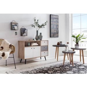 SIT Möbel Dressoir | 2 deuren, 3 laden, 1 plank | MDF + decor | white wash | front blauw-wit | B 106,5 x D 39 x H 77 cm | 11703-95 | Serie MAILBOX - meerkleurig Multi-materiaal 11703-95