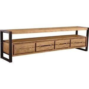 SIT Möbel Lowboard | 4 laden, 1 open plank | Acacia natuur | Metaal zwart | B 200 x D 40 x H 55 cm | 11821-01 | Serie NATURAL EDGE - meerkleurig Multi-materiaal 11821-01