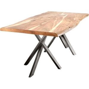 SIT Möbel Boomrand eettafel | 160x85cm | Bord 36 mm naturel acacia | stalen frame zilver | B 160 x D 85 x H 76 cm | 15000-40 | Serie TABLES & CO - meerkleurig Multi-materiaal 15000-40