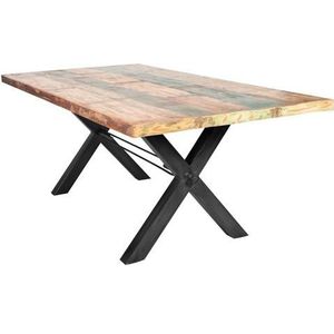 SIT Möbel Eettafel | 240 x 100 cm | Bovenblad 40 mm oud hout kleurig gelakt | X-frame zwart | B 240 x D 100 x H 76,5 cm | 15105-11 | Serie TABLES & CO - meerkleurig Multi-materiaal 15105-11