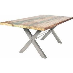 SIT Möbel Eettafel | 240x100 | Plaat 40mm teruggewonnen hout geschilderd kleurrijk | X-frame zilver | B240xD100xH76,5 | 15105-40 | Serie TABLES&CO - meerkleurig Multi-materiaal 15105-40