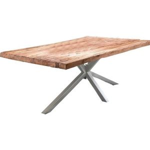 SIT Möbel Eettafel 240 cm | 50 mm Tafelblad Teak natuur | Onderstel Metaal antiek zilver | B 240 x D 100 x H 76 cm | 15843-40 | Serie TABLE & BENCHES - meerkleurig Multi-materiaal 15843-40