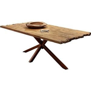 SIT Möbel Eettafel 160x90 cm | 50 mm Tafelblad Teak natuur | Metalen frame antiek bruin | B 160 x D 90 x H 79 cm | 15850-00 | Serie TISCHE & BÄNKE - meerkleurig Multi-materiaal 15850-00