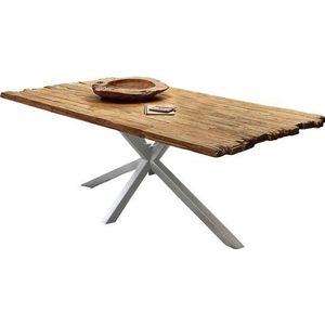 SIT Möbel Eettafel 240x100 cm | 50 mm Tafelblad Teak natuur | Metalen frame antiek zilver | B 240 x D 100 x H 79 cm | 15854-40 | Serie TAFEL & BANKEN - meerkleurig Multi-materiaal 15854-40