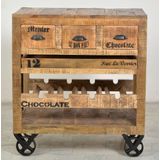 SIT Möbel - Wijnrek - Massief Hout - Mango Natuurlijk - Antiek Zwart Beslag - 4 Flessen