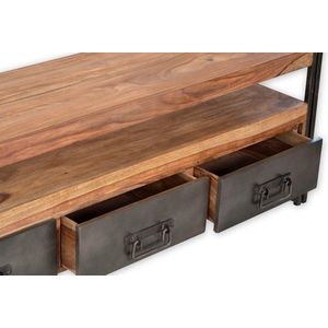 COSTWAY TV-Schrank, Lowboard für Fernseher bis zu 65 Zoll, 147 cm lang, Fernsehtisch mit 2 Türen & offenen Fächern, Fernsehschrank TV-Regal für Wohnzimmer, vintagebraun, 147 x 40 x 62 cm