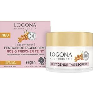 LOGONA Naturkosmetik Anti-aging crème voor rijpe en rijpe huid, dagcrème met biologische duindoorn en biologisch Damascus rozenwater, 50 ml