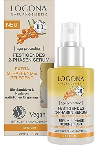 LOGONA Naturkosmetik Anti-aging gezichtsserum voor rijp, veganistisch, verkwikkend 2-fasen serum met hyaluron en biologische zanddoorn, bescherming tegen veroudering, 30 ml