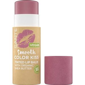 SANTE Naturkosmetik Smooth Color Kiss 02 Soft Berry Veganistische lippenbalsem met biologische oliën, cacaoboter en biologische sheaboter voor intensieve verzorging, duurzame verpakking, 7 g