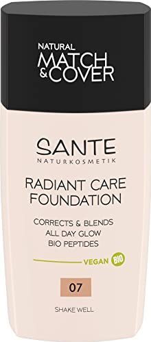 SANTE Naturkosmetik Radiant Care 07 Rose Beige Foundation, veganistische foundation met biologische peptiden en hoogwaardige oliën, voor een stralende huid, voedende en langdurige formule