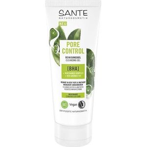 SANTE Naturkosmetik Pore Control BHA reinigingsgel met matterende biologische groene thee, BHA-complex en niacinamide, veganistische reinigingsgel voor gemengde huid, poriënraffinage, 100 ml