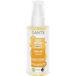 SANTE Naturkosmetik Deep Repair Squalan + biologische olijfolie, veganistische olie voor intensief gevoed en zijdeachtig haar, herstelt en regenereert beschadigd haar, 75 ml